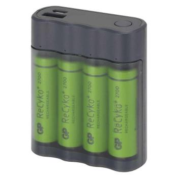 GP CHARGE ANYWAY 2V1 POWER BANK A NABIJACKA + 4X AA RECYKO+ 2700, USB, 6 HOD, B0350