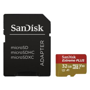 SANDISK 173424 EXTREME PLUS MICRO SDHC 32 GB 100 MB/S A1 CLASS 10 UHS-I V30, ADAPTER