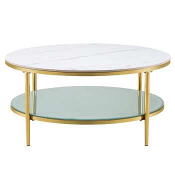 KONDELA Konferenčný stolík, svetlý mramor/mliečna/gold chróm-zlatý, ENION 2 NEW