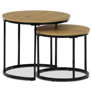 AUTRONIC CT-G1145 OAK Set 2 ks stolků, MDF deska, dekor divoký dub, kovová podnož, černý lak