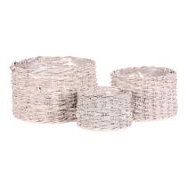 AUTRONIC PRP314 Obal na květiny - ratanový košík, bílý, cena za sadu 3 ks