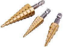 Vrtáky stupňovité, sada 3ks, ø3-12/1mm, ø4-12/2mm, ø4-20/2mm